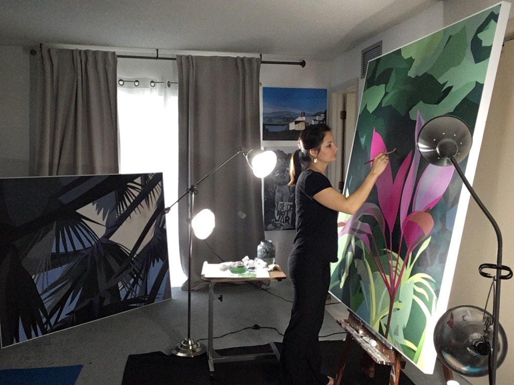 Elizabeth Barenis paints large canvases in her studio.