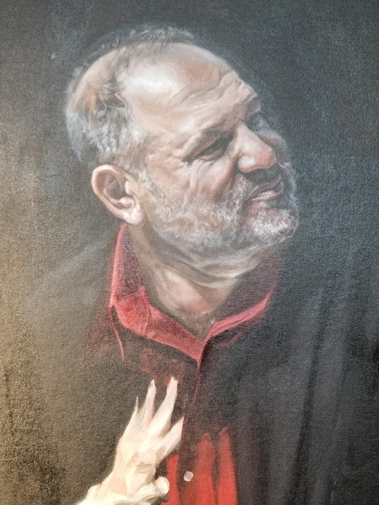 Harvey Weinstein's head in the initial rough-in in Kevin Grass's "Not #MeToo" painting