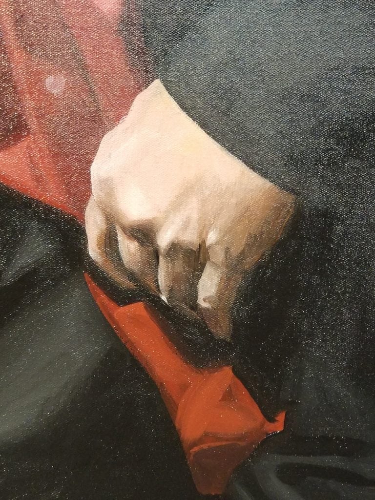 Harvey Weinstein's left hand in Kevin Grass's painting.