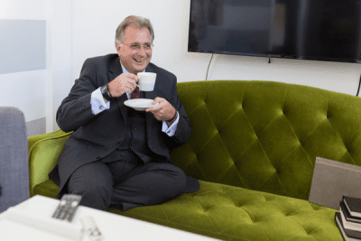 Stephen P Brown enjoying a cup of tea