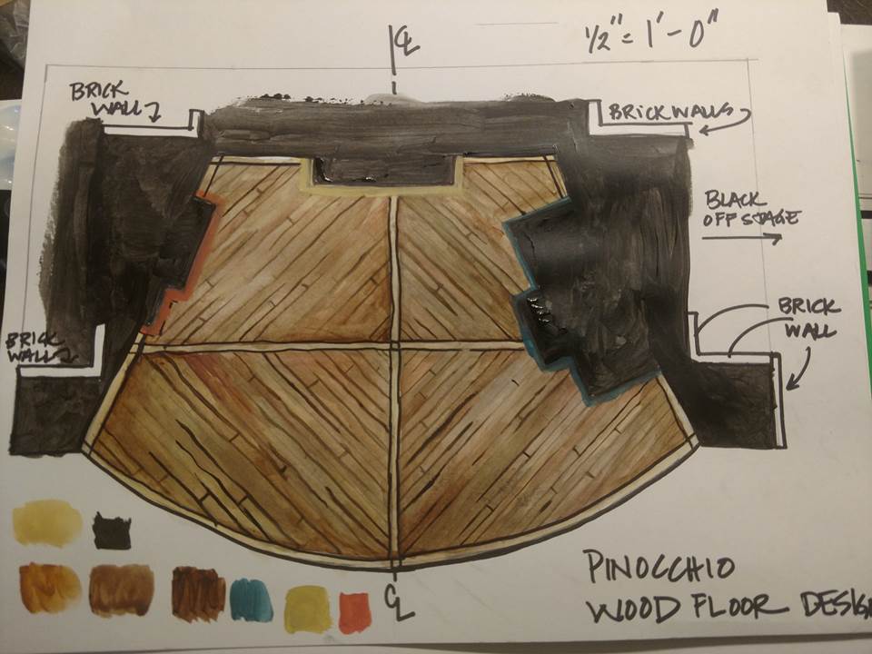 Paint Elevation for Theatre Floor, Pinocchio at Florida Studio Theatre, Design by Lea Umberger