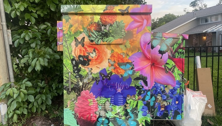 A colorfully decorated signal box.