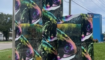 A colorfully-decorated signal box.