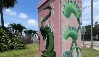A signal box is colorfully decorated.