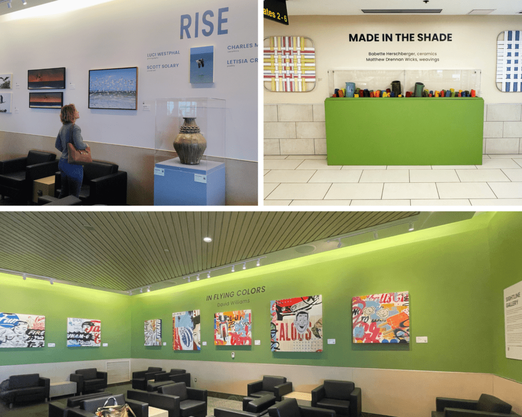 A group of exhibitions at an airport.